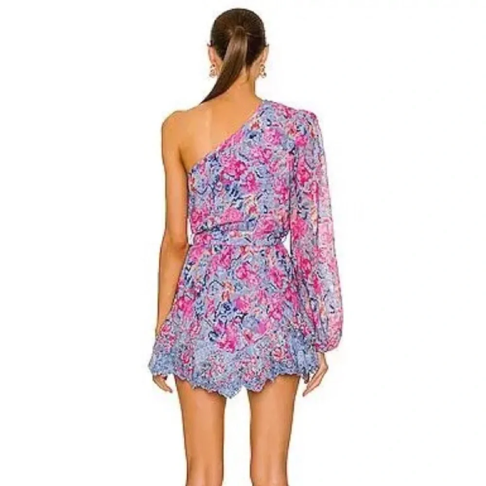 HEMANT & NANDITA Vibrant Pink and Blue One-Shoulder Mini Dress - Picture 3 of 12